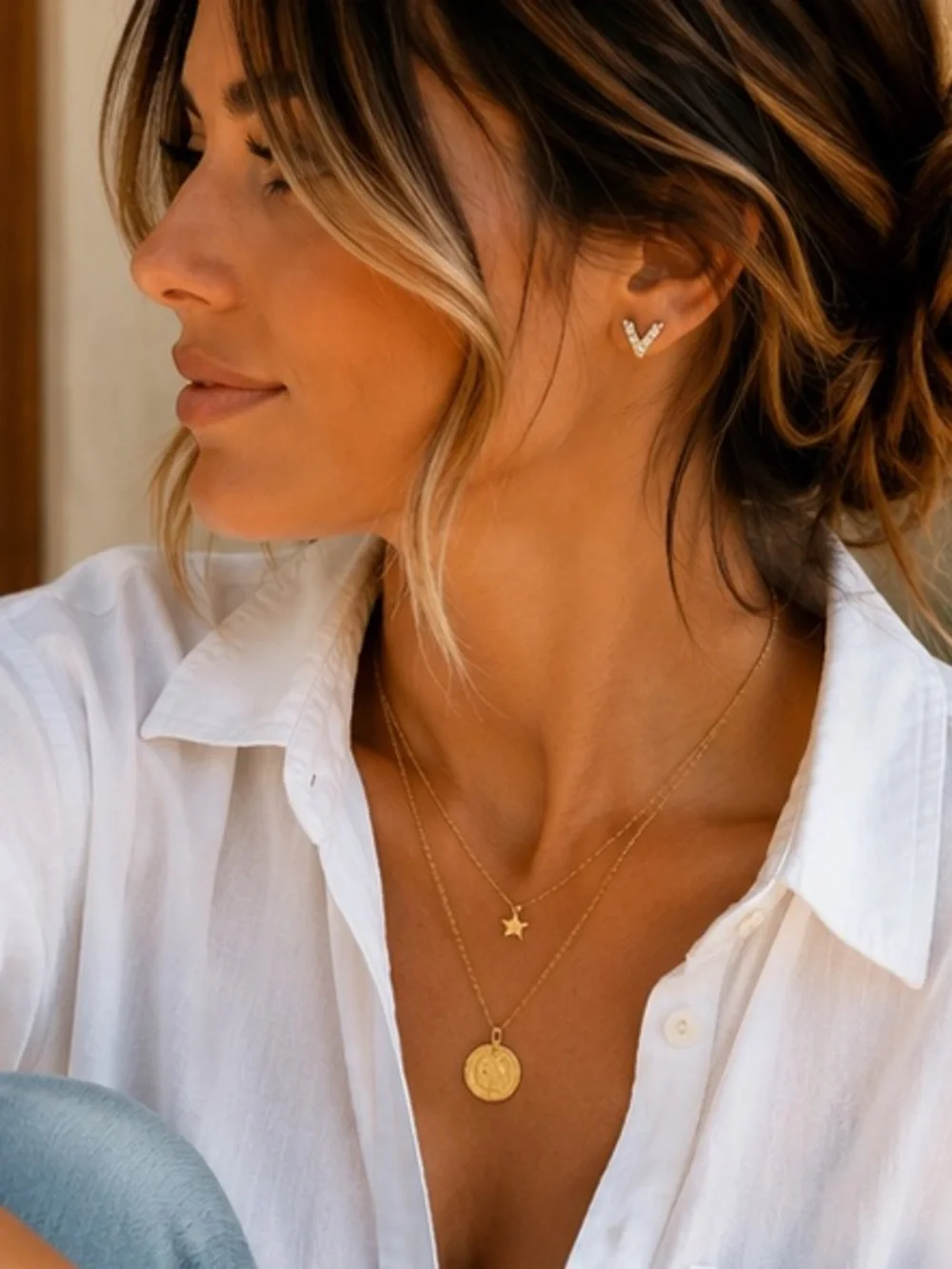 Gold Minimalist V Stud Earrings Designer Inspired